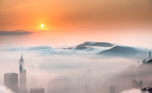 Misty morning view at Hong Kong City