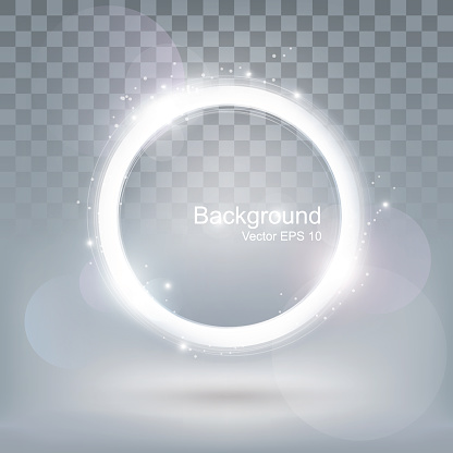 Glow light round shiny frame and glitter ring abstract background, transparent, vector illustration