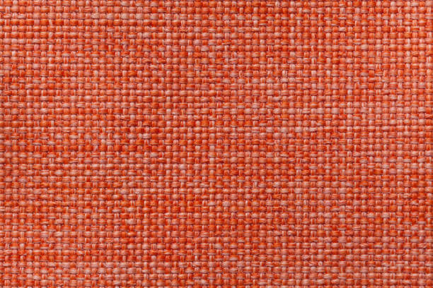 bright orange textile background with checkered pattern, closeup. structure of the fabric macro. - seam macro rough striped imagens e fotografias de stock