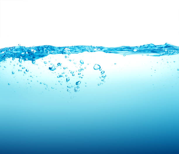 istock Close up blue Water splash with bubbles on white background 659875728