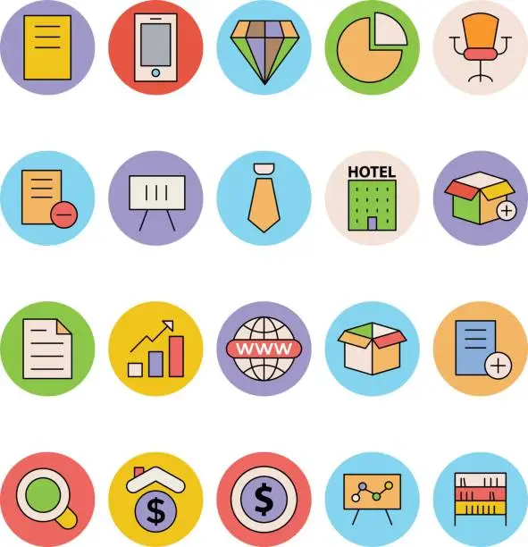 Vector illustration of Business and Office Colored Vector Icons 5