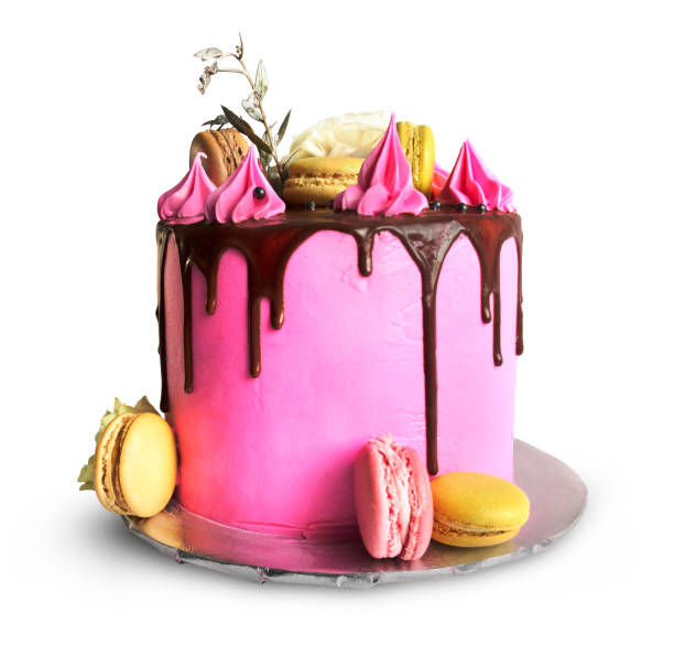 白い背景に孤立したピンクのケーキ - macaroon cake candy variation ストックフォトと画像
