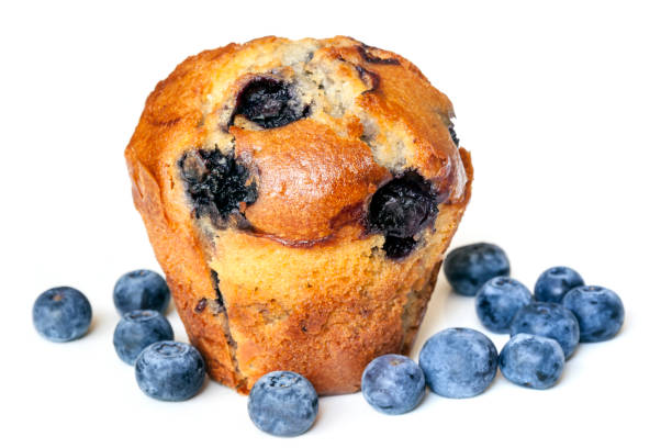 muffin de arándano aislado en blanco - muffin blueberry muffin blueberry isolated fotografías e imágenes de stock