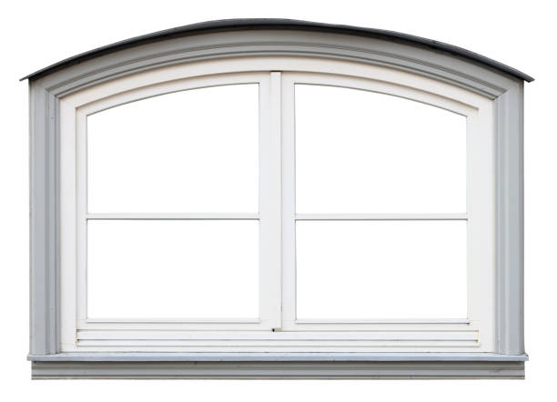 istock The isolated white arch small modern wooden window 659941352