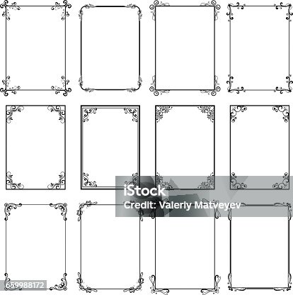 istock Decorative vintage frames. Vector black borders isolated on white background. Frame templates for cards design 659988172