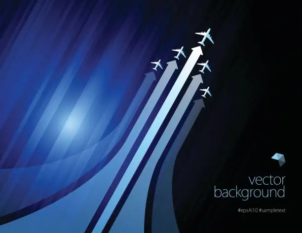 Vector illustration of Airliner in action on blue color background