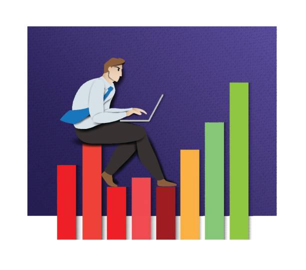 istock Business man sitting on the graph background. cartoon paper art cut style. vector illustration graphic design. 659995338