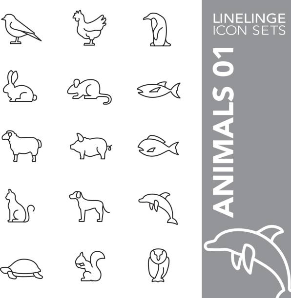 ilustraciones, imágenes clip art, dibujos animados e iconos de stock de linelinge animales 01 delgada línea icono sistemas - mouse rodent animal field mouse