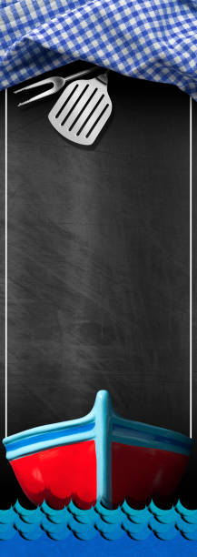 istock Seafood Menu - Blackboard with Fishing Boat 660059044