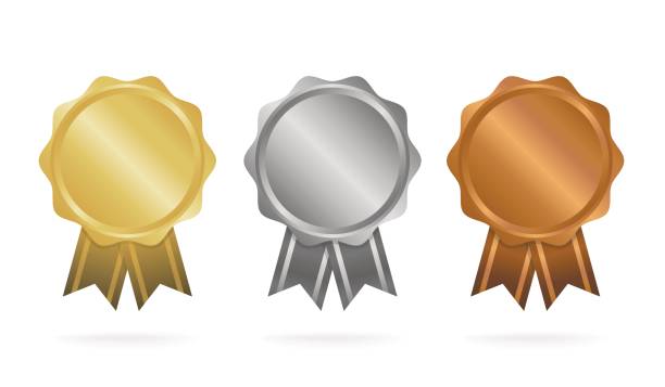 First place. Second place. Third place. Award Medals Set isolated on white with ribbons and stars. Vector illustration. vector art illustration
