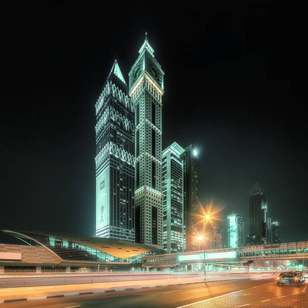 istock Panoramic view of metro station in Financial district, Dubai, UAE 660119604