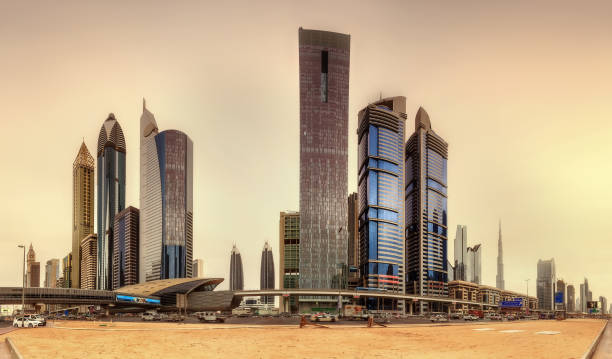 istock Panoramic view of metro station in Financial district, Dubai, UAE 660120222