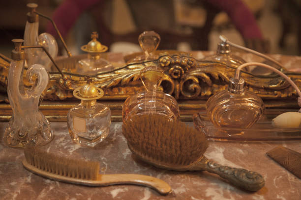 istock Vintage dressing table and hairbrush and perfume retro style 660142448