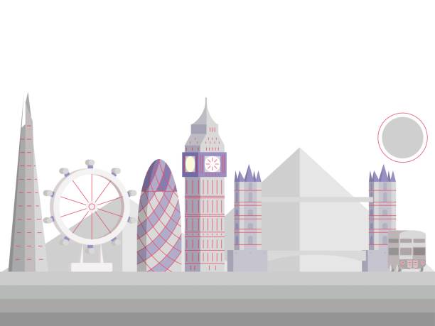 London attraction background. Landmark icons in UK. Isolated  Big ben, bridge, the shard, the gherkin, bus London attraction landscape fife county stock illustrations