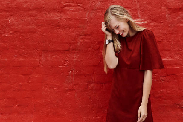 istock Red dress babe laughing 660223192