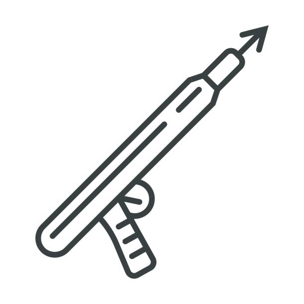 speargun vector icon speargun vector icon in simple outline style. This icon are perfect for your websites and applications. Icon in the vector, and you can easily change the color and size. spear icon stock illustrations