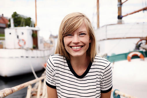 Stunning smiling blond woman, portrait