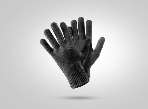 maqueta de guantes de invierno de punto negro en blanco - guante deportivo fotografías e imágenes de stock