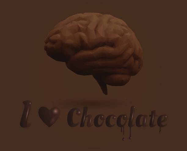 Low poly brown chocolate brain illustration Low poly vector brown chocolate brain illustration with love chocolate words melting brain stock illustrations