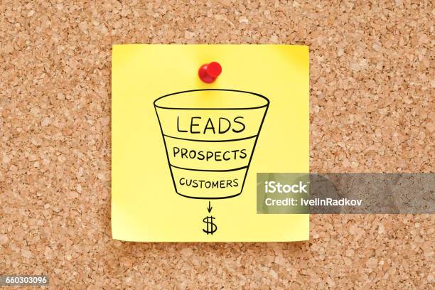 Sales Funnel Business Concept On Sticky Note Stock Photo - Download Image Now - Lead, Marketing Funnel, Marketing