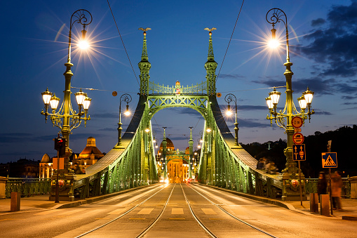 View of Liberty Bridge in Budapest at night