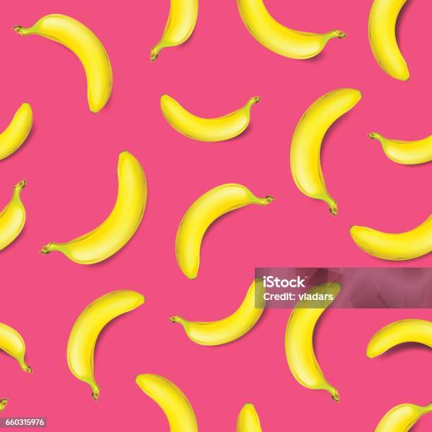 Seamless Banana Pattern On Pink Background Vector Illustration Stock Illustration - Download Image Now