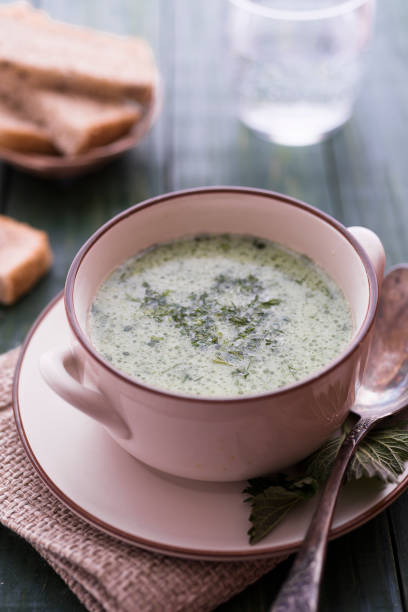 istock Yogurt and nettle cold soup on green table 660328600