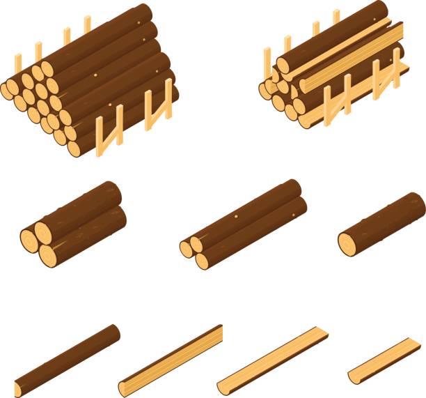 ilustrações de stock, clip art, desenhos animados e ícones de isometric vector logging icon set. - wood lumber industry tree ring wood grain