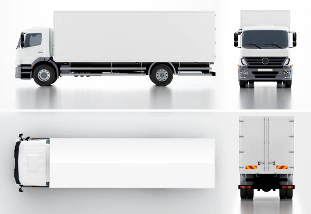 貨物の配達用トラック - truck semi truck vehicle trailer rear view点のイラスト素材／クリップアート素材／マンガ素材／アイコン素材