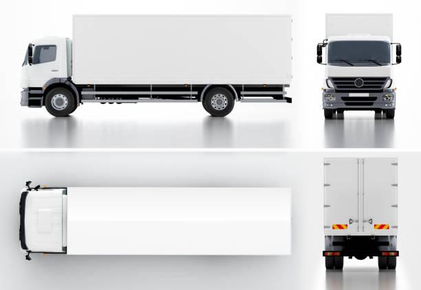 배달 화물 트럭 - truck semi truck white delivery van stock illustrations