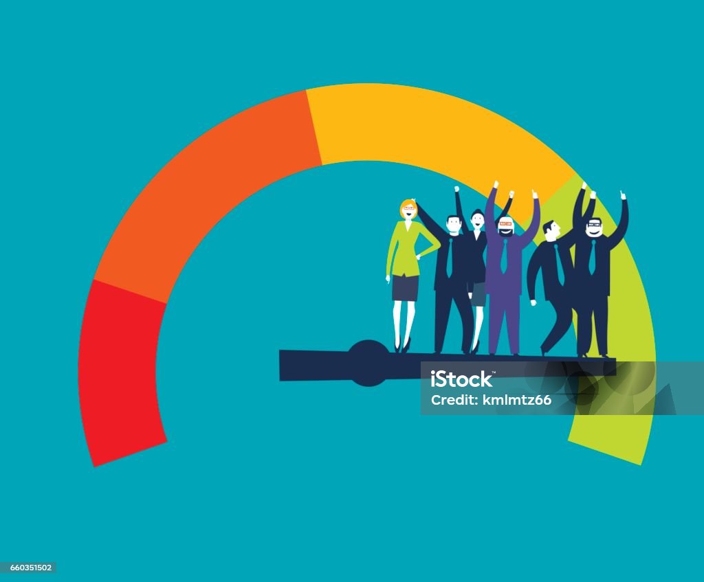 detailed illustration of a customer satisfaction meter with Businesspeople, eps10 vector Ddetailed illustration of a customer satisfaction meter with businesspeople, Performance stock vector