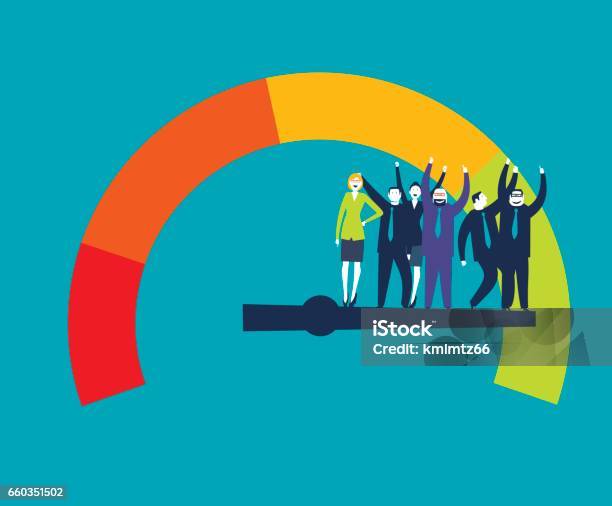 Detailed Illustration Of A Customer Satisfaction Meter With Businesspeople Eps10 Vector Stock Illustration - Download Image Now