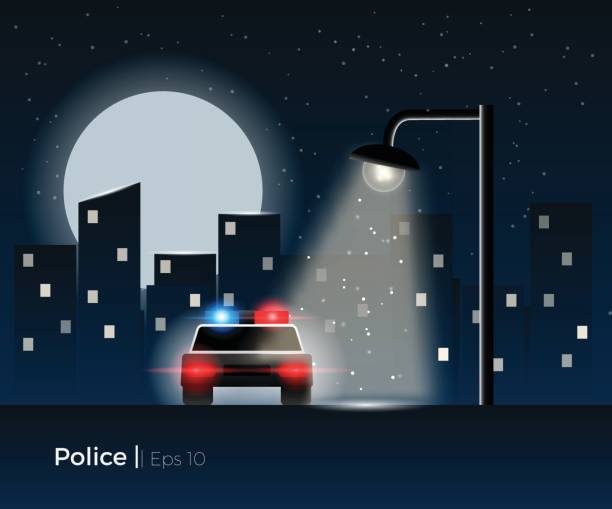 illustrations, cliparts, dessins animés et icônes de concept de voiture de police - car pursuit chasing night