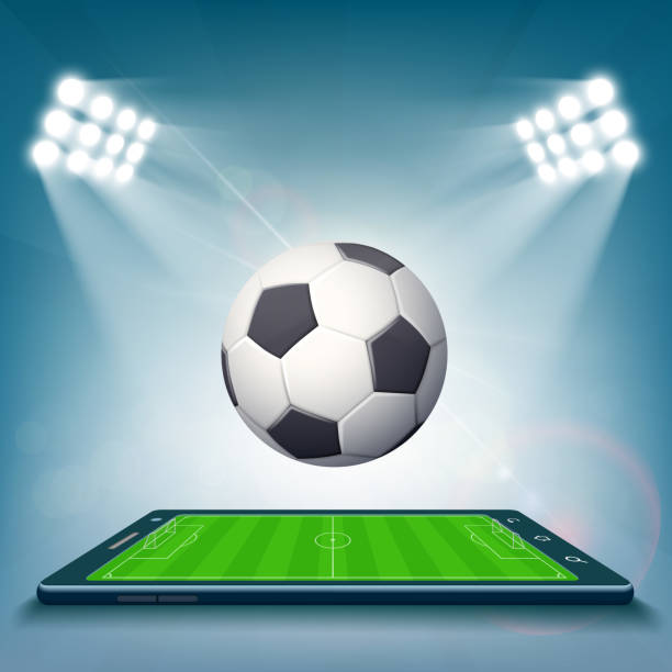 スマート フォンの画面にフットボール競技場。 - mobile phone soccer symbol internet点のイラスト素材／クリップアート素材／マンガ素材／アイコン素材