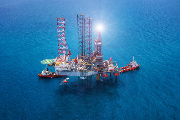istock Offshore oil rig platform in the gulf from aerial view. 660356862