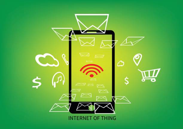 istock Concept internet of thing icon flying from mobile phone or smartphone, vector illustrator 660364360