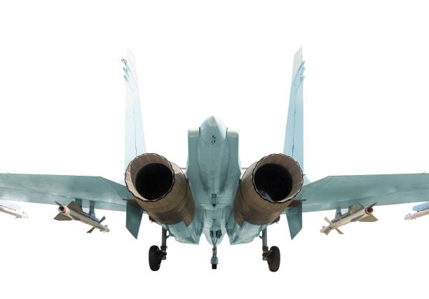 istock Isolated supermaneuverable fighter aircraft, back view 660364528