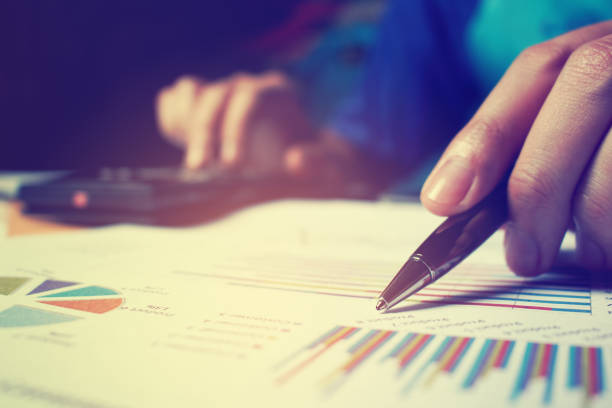 istock Woman hand holding pen pointing on summary report chart. 660379568