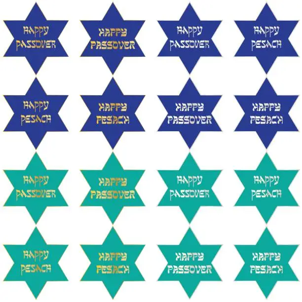 Vector illustration of silver gold happy passover typography on Jewish stars