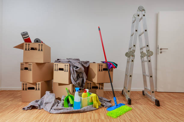 istock Clean, white room with cartons and cleaning tools 660385762