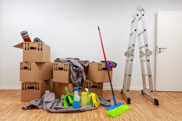 istock Clean, white room with cartons and cleaning tools 660385904