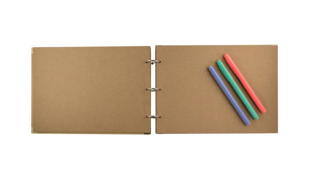 istock Color pens on notebook isolated on white background 660390998