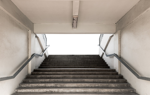 Stairways for entrance stadium with railing on white background and vintage tone, success way concept
