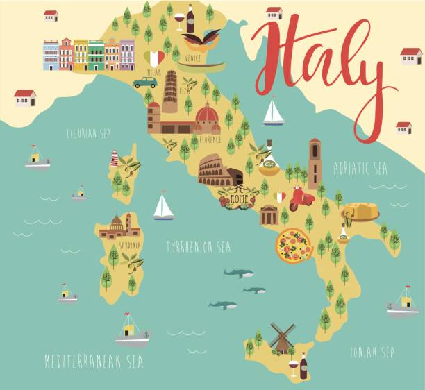 Map of Italy Illustration map with animals, nature and landmarks. Vector illustration italy stock illustrations