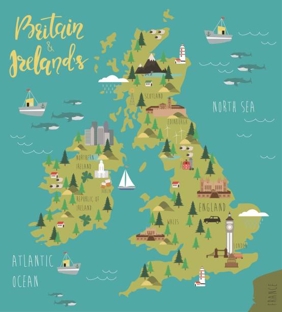 karte von großbritannien und irland - travel map famous place europe stock-grafiken, -clipart, -cartoons und -symbole