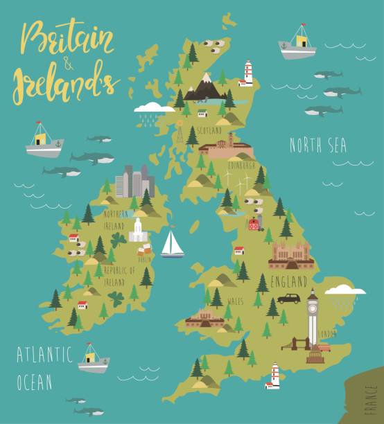 mapa wielkiej brytanii i irlandii - irish landmark obrazy stock illustrations