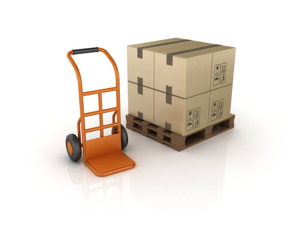 istock Hand Truck and Cardboard Boxes on Pallet - 3D Rendering 660395150