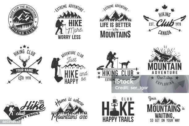 Hiking Club Badge Stock Illustration - Download Image Now - Logo, T-Shirt, Grunge Image Technique