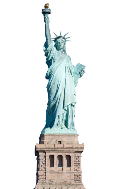 흰색, 클리핑 경로에 뉴욕에서 받침대와 ��자유의 여 신상 - crown liberty statue 뉴스 사진 이미지
