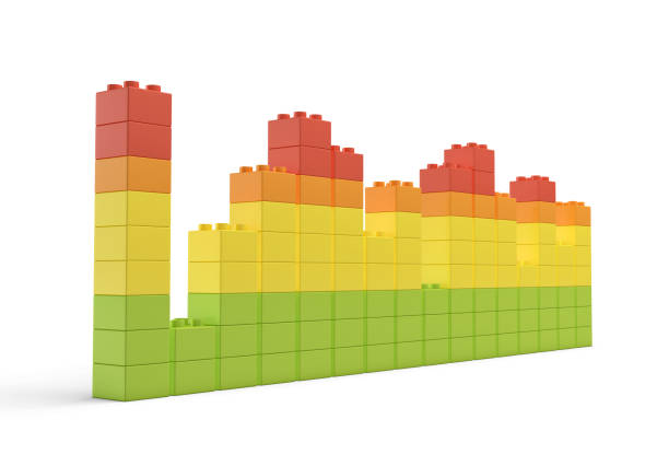 istock 3d rendering of multi-colored toy bricks making up high uneven towers or graphs on white background 660405588